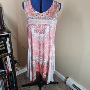 Simply Couture XL Coral Pink and White Boho Western Tunic Dress
